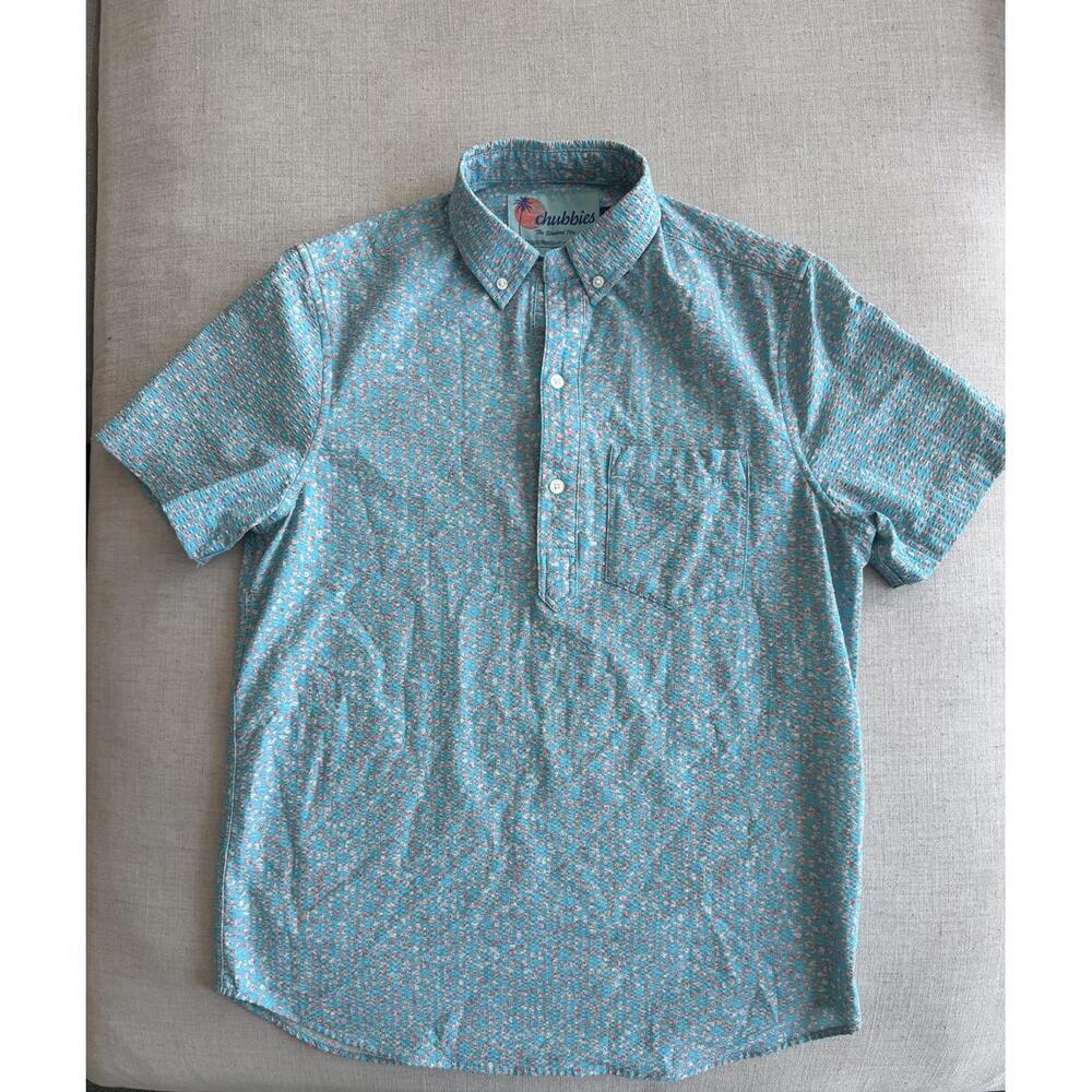 Chubbies Tiny Oysters Blue and Pink Performance Polo Size Small